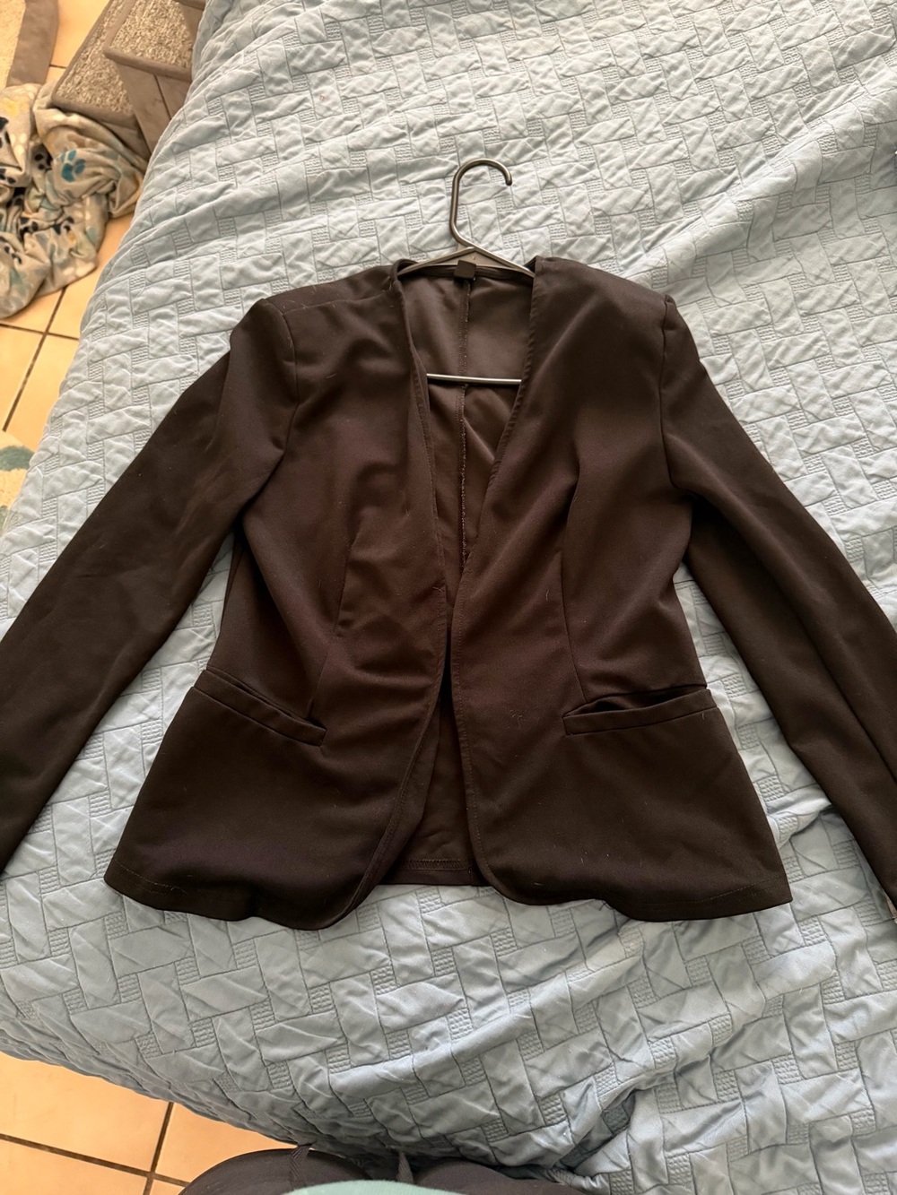 SHEIN Dark Brown Open-Front Tailored Blazer